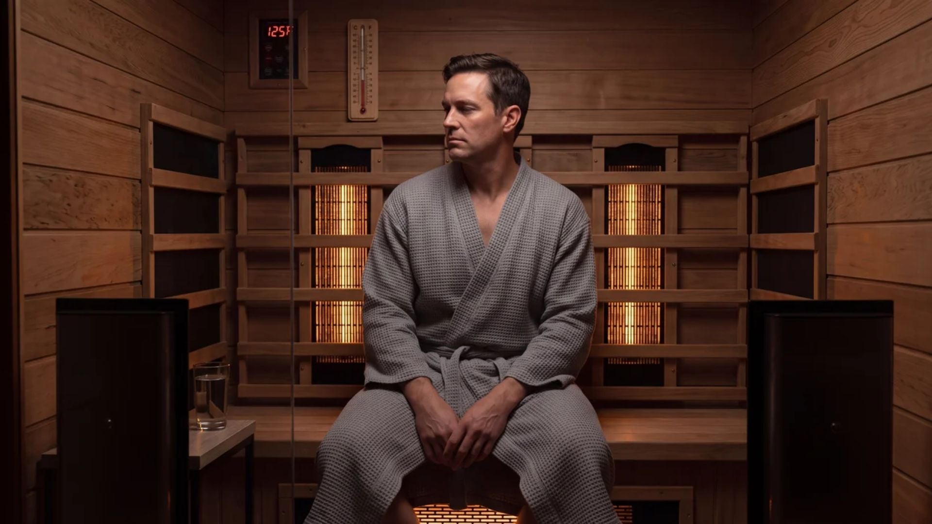 man sitting in a sauna not sweating