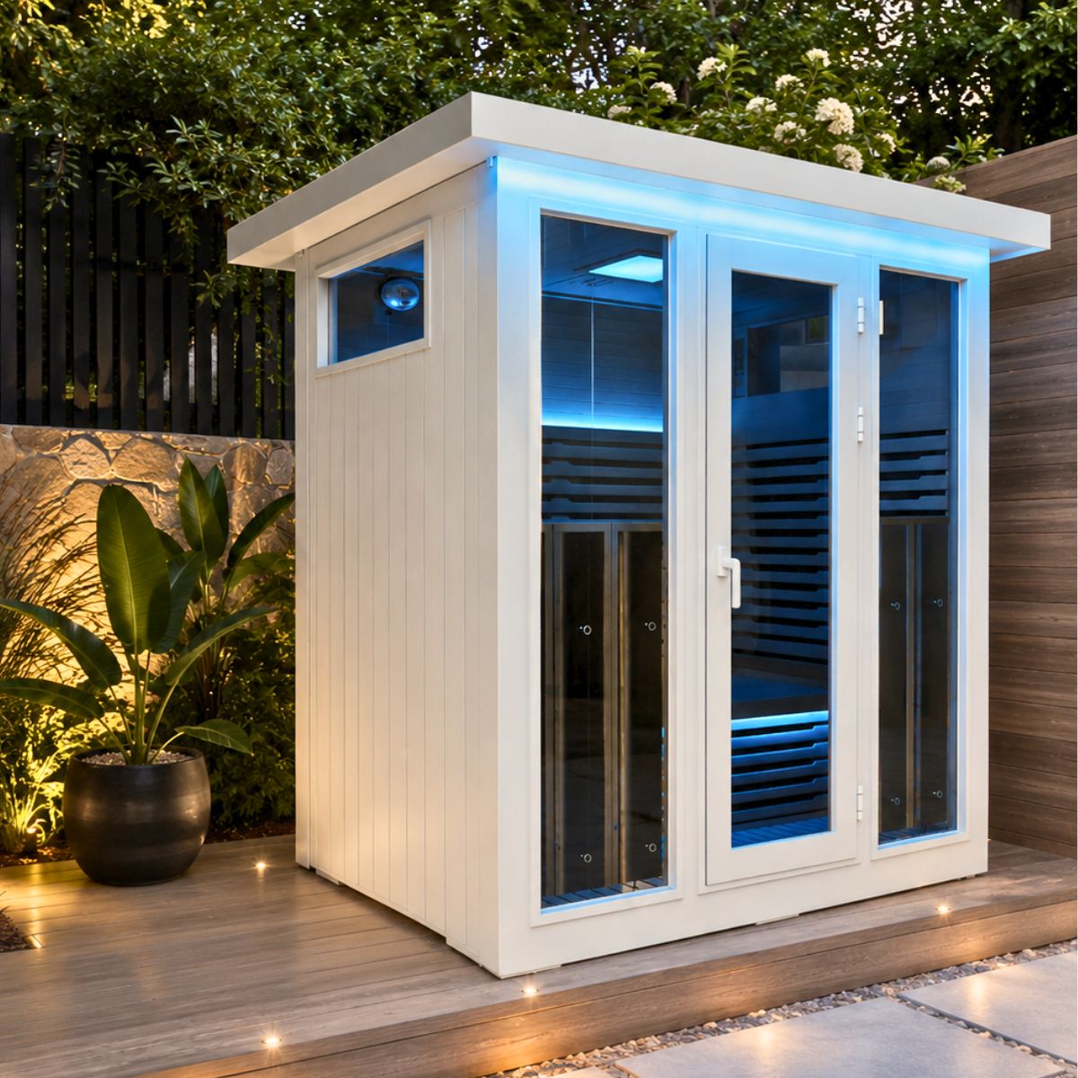 White outdoor infrared sauna aluminium