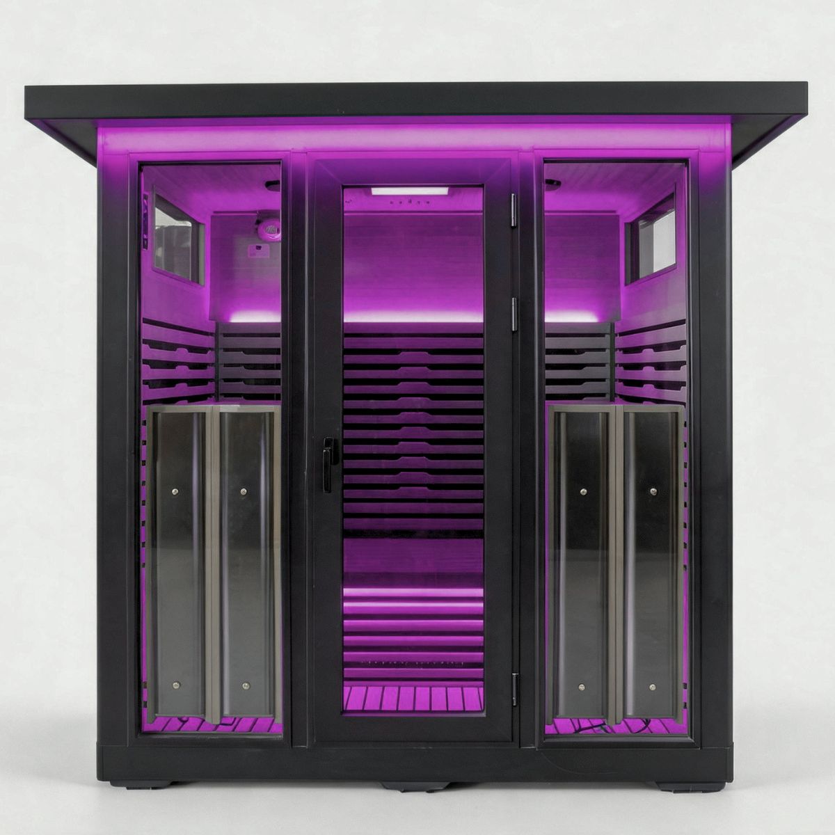 Lamar for Outdoor Front View. Black Aluminium Sauna Infrared
