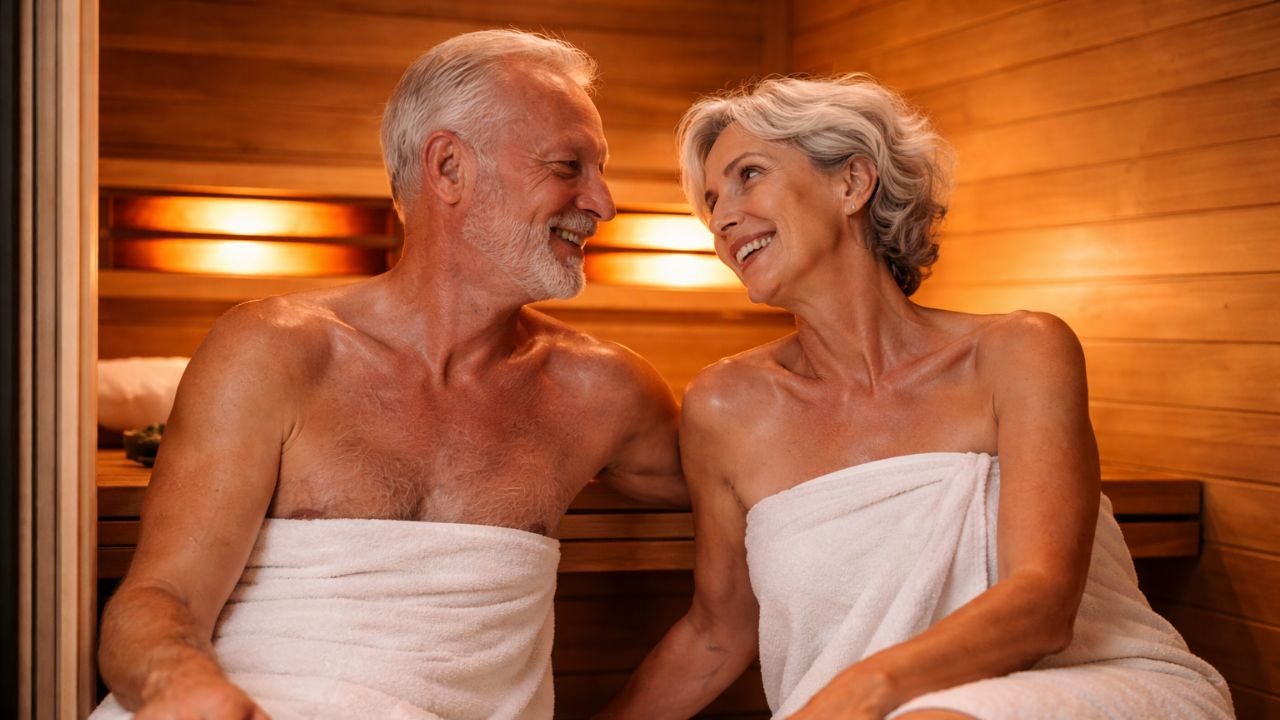 eldery couple using sauna to help with dementia symptoms