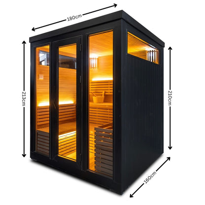 Demfin 6 Black Outdoor Traditional sauna dimensions