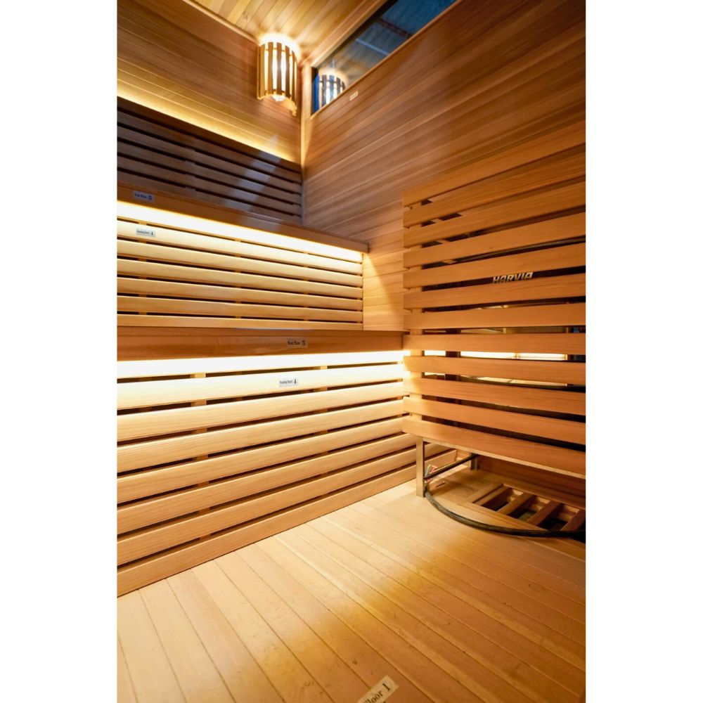 Harvia heater and cedar benches