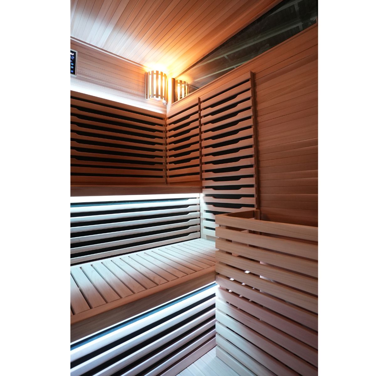 Infrared wall heaters and the two-tier cedar bench