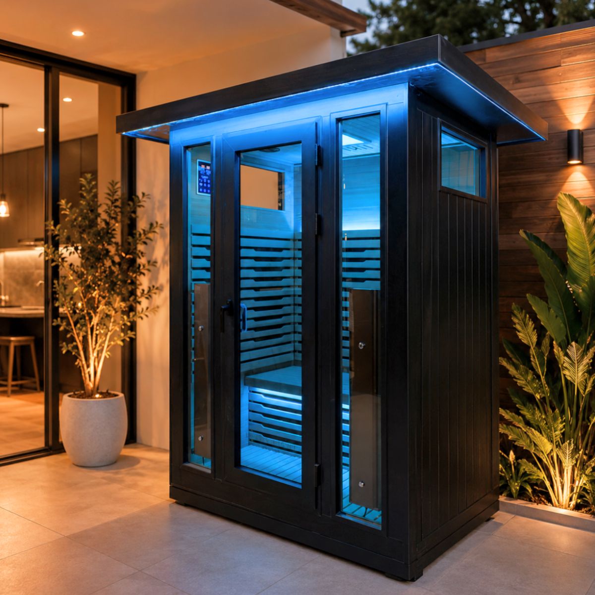 2 person black outdoor sauna 