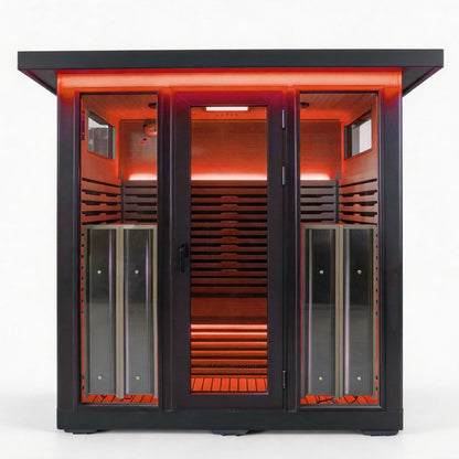 Le Mar for black aluminium outdoor infrared sauna 